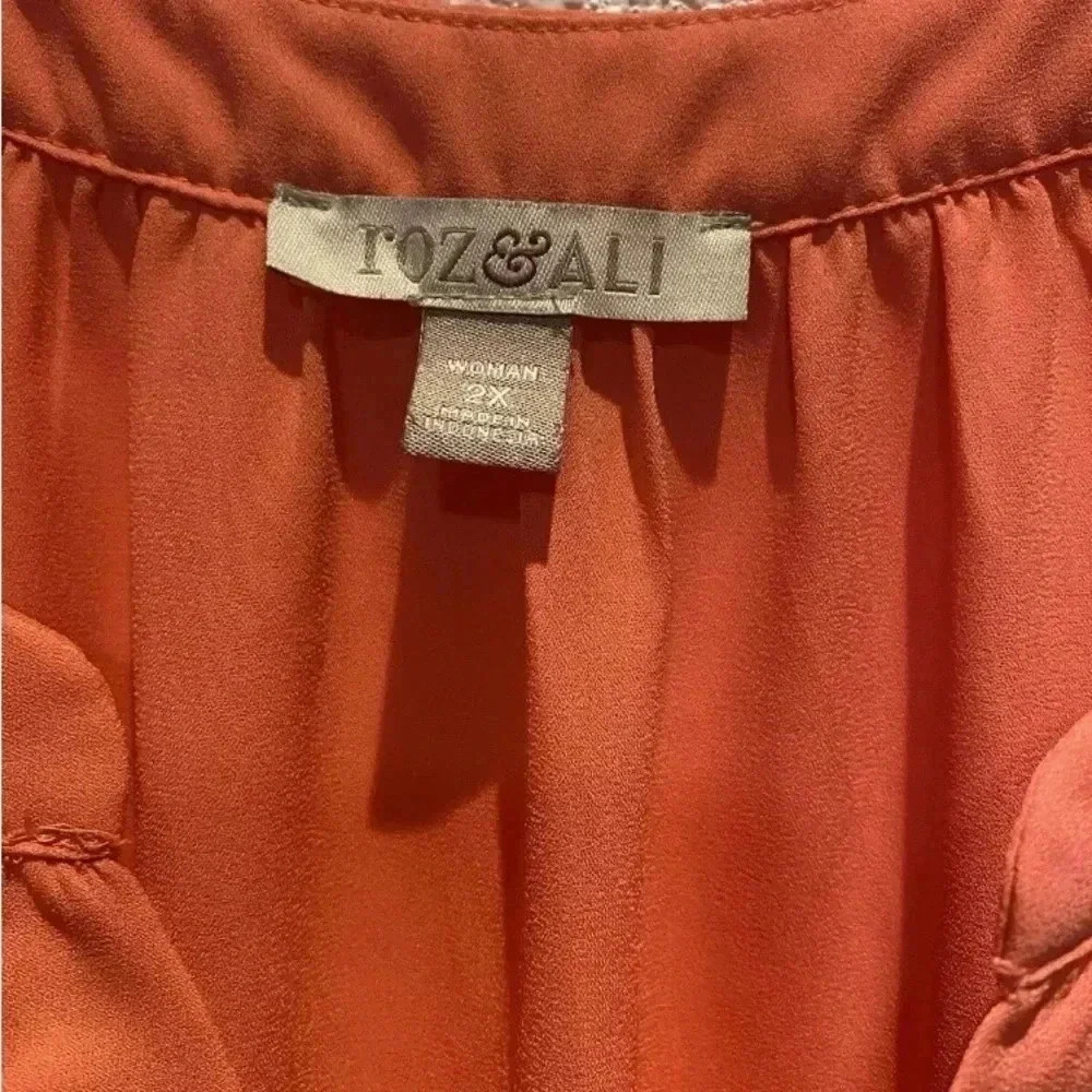 Roz & Ali Coral V Neck Women's Pleated Short Sleeve Plus Size 2X Top Lightweight - Picture 5 of 6